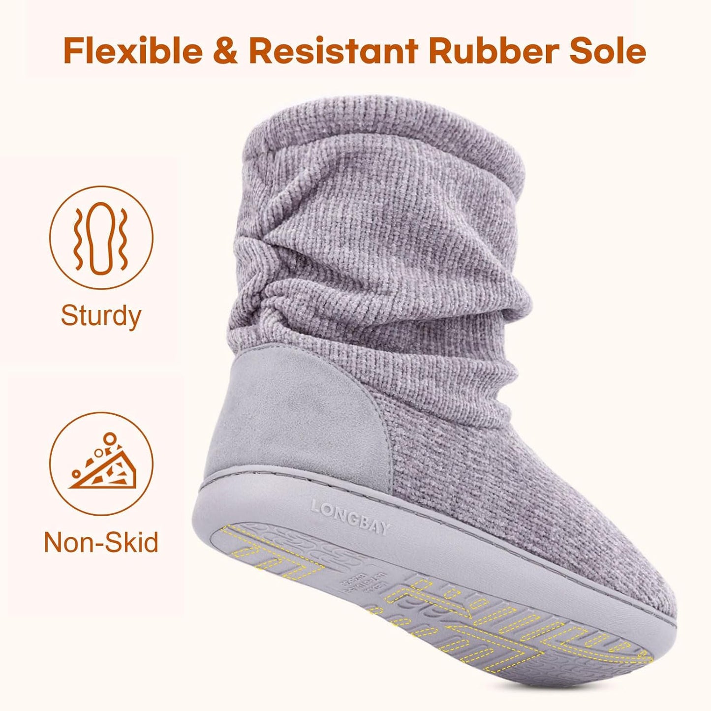 Women'S Chenille Knit Bootie Slippers Cute Plush Fleece Memory Foam House Shoes
